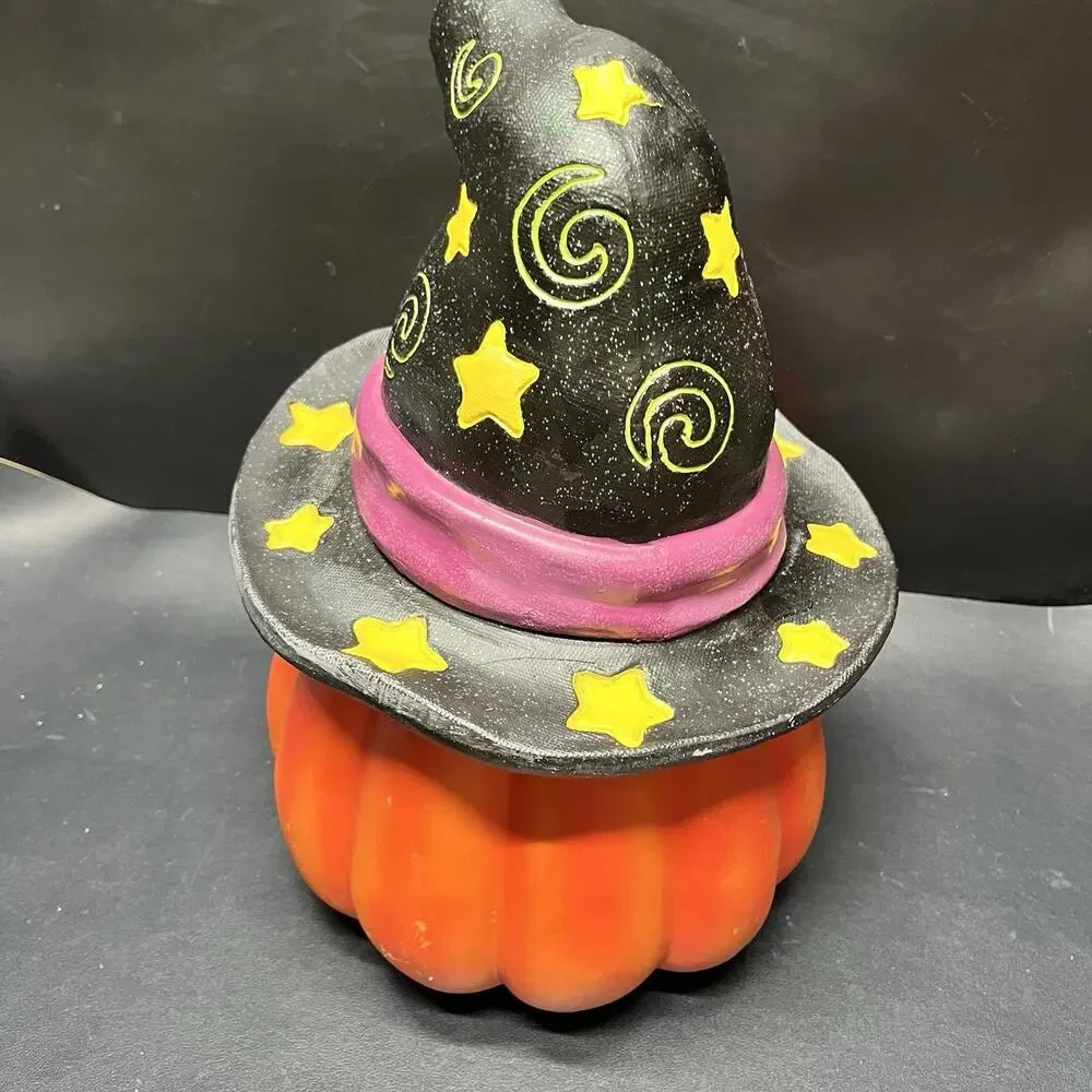 Goofy Pumpkin Wearing A Witch Hat MULTI Dancing Blink Light Up Halloween Decor.